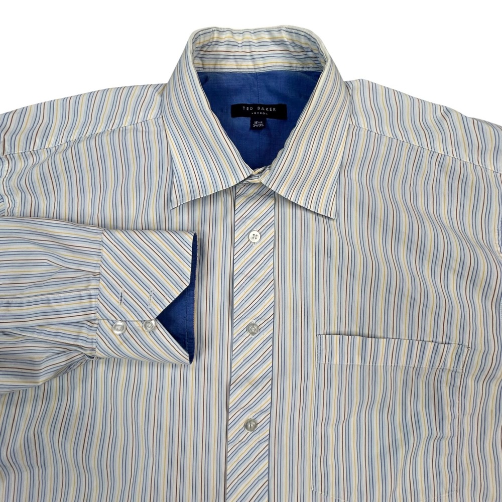Ted Baker London Men Striped Button Up Dress‎ Shirt Size 16.5 Neck 34/35 Cotton
